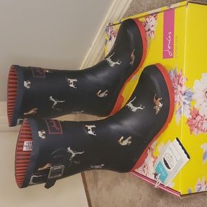 Joules Women's size 9 Navy Dog Print Medium Height Rain Boots Molly Welly